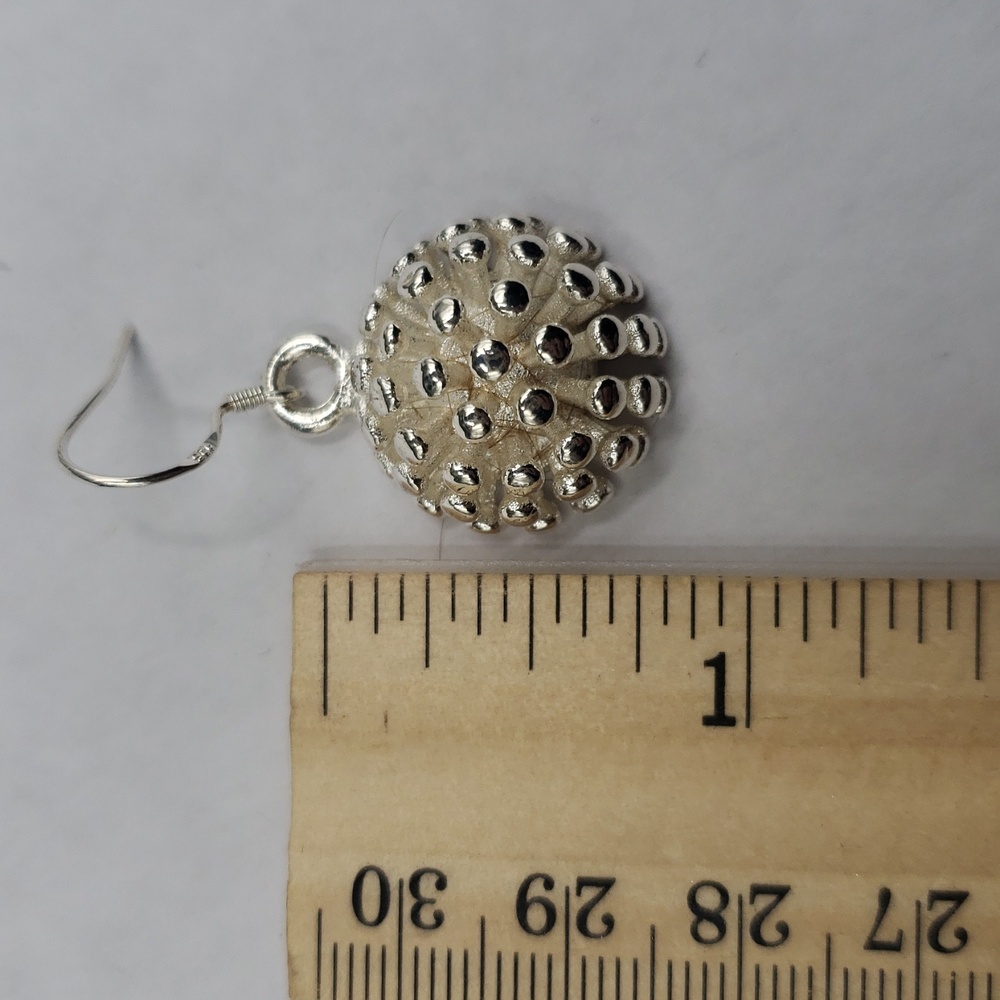 Round Fireworks Design Drop Earrings, 925 Sterling - Picture 4 of 6